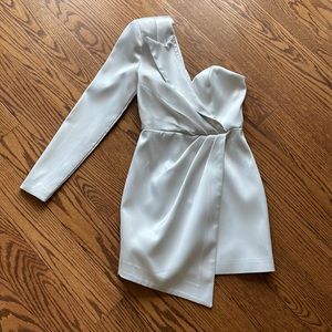 One shoulder satin white tuxedo dress